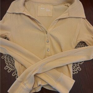 Aerie Beige Ribbed Button-Down Shirt